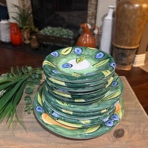 Lot Of 13 Vintage BOB MACKIE Hand Painted Design 2000 Fruit Pears  Plates.